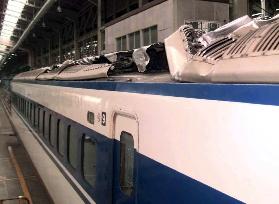 Bullet train stoppage caused by fallen concrete